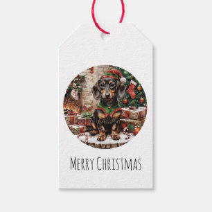 Frohe Weihnachts-Dackel Hunde Elf Geschenkanhänger