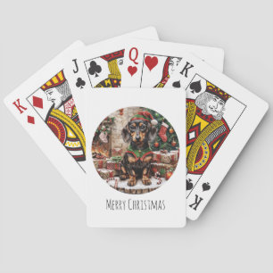 Frohe Weihnachts-Dackel Hunde Elf Spielkarten