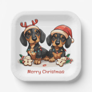 Frohe Weihnachts-Dackel Hunde Pappteller