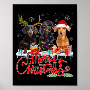 Frohe Weihnachts-Dackel Hunde Santa Reindeer Ligh Poster