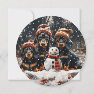 Frohe Weihnachts-Dackel Hunde Snowman Feiertagskarte