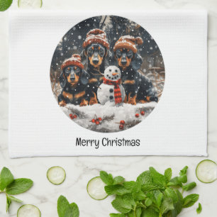 Frohe Weihnachts-Dackel Hunde Snowman Geschirrtuch