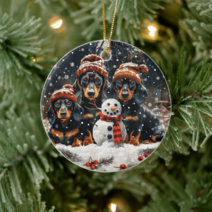Frohe Weihnachts-Dackel Hunde Snowman Keramik Ornament