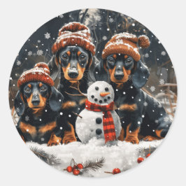 Frohe Weihnachts-Dackel Hunde Snowman Runder Aufkleber
