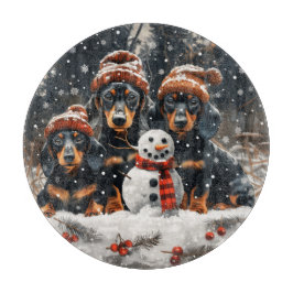Frohe Weihnachts-Dackel Hunde Snowman Schneidebrett
