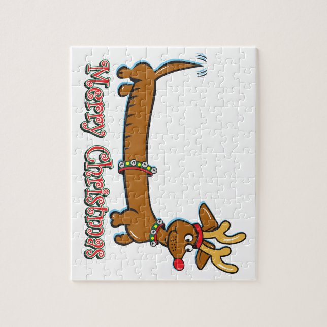 Frohe Weihnachts-Dackel Puzzle (Vertikal)