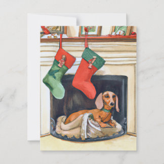 Frohe Weihnachts-Dackel Santa Fireplace Card Feiertagskarte