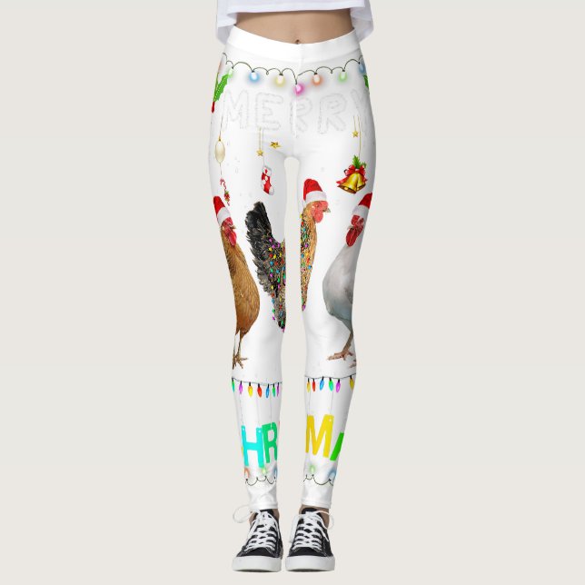 Frohe Weihnachts-Dackel Weihnachtsmannmütze Lights Leggings (Vorderseite)