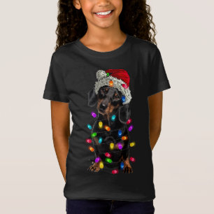Frohe Weihnachts-Dackel Weihnachtsmannmütze Lights T-Shirt