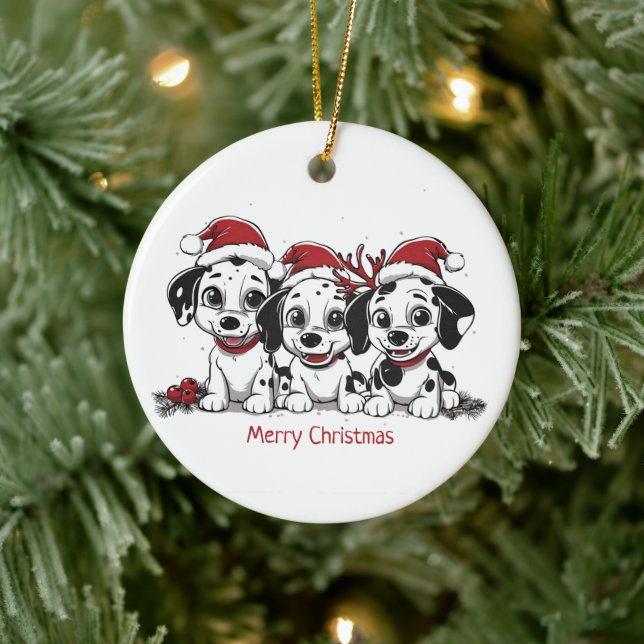 Frohe Weihnachts-Dalmatiner-Hunde Keramik Ornament (Baum)