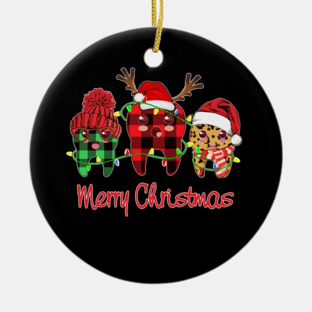 Frohe Weihnachts Dental Assistant Tooth Leopard Keramik Ornament (Vorne)