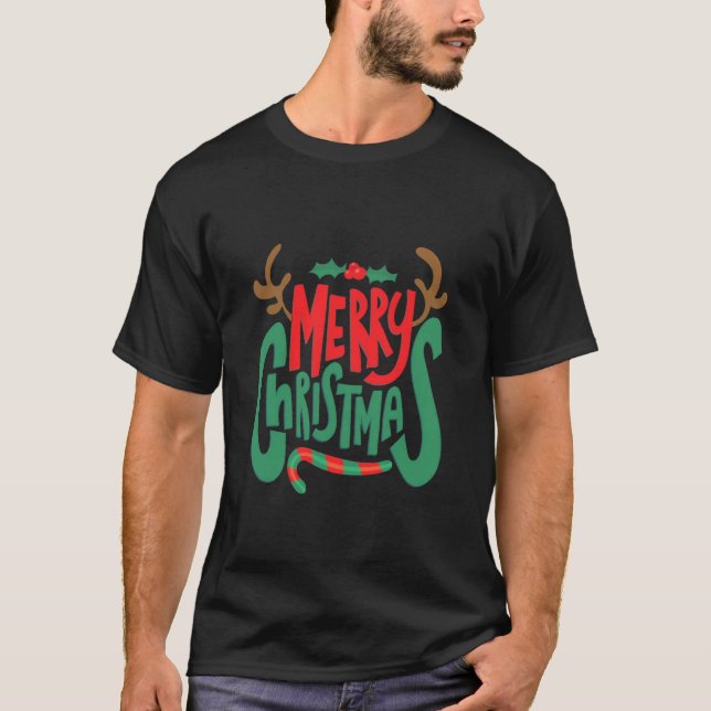Frohe Weihnachts-Design schwarzes Hemd T-Shirt (Vorderseite)