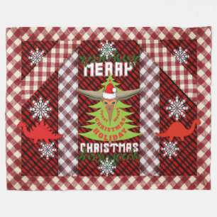 Frohe Weihnachts Dinosaur Parade Fleece Blanket