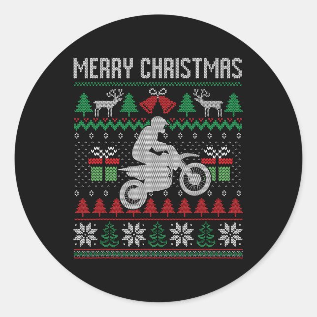 Frohe Weihnachts-Dirt-Bike Santa Funny Familienspi Runder Aufkleber (Vorderseite)