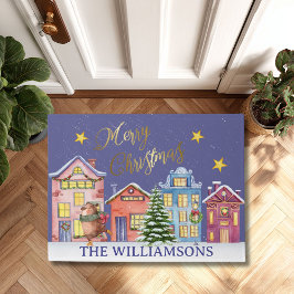 Frohe Weihnachts-Dorf Szene Urlaub Fußmatte