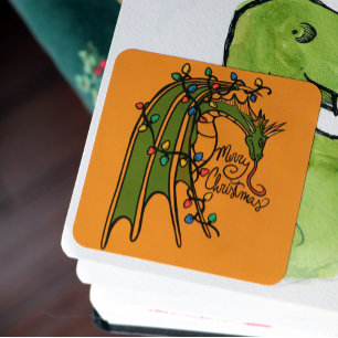 Frohe Weihnachts Dragon Geek Holidays Quadratischer Aufkleber