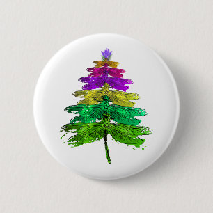 Frohe Weihnachts-Dragonfly Weihnachtsbaum T Shirt Button