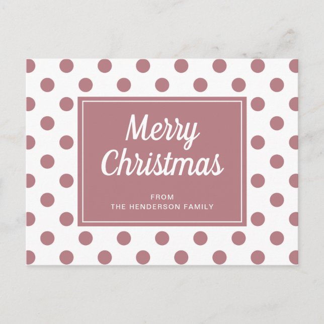 Frohe Weihnachts Dusty Rose Pink Polka Staub Postkarte (Vorderseite)