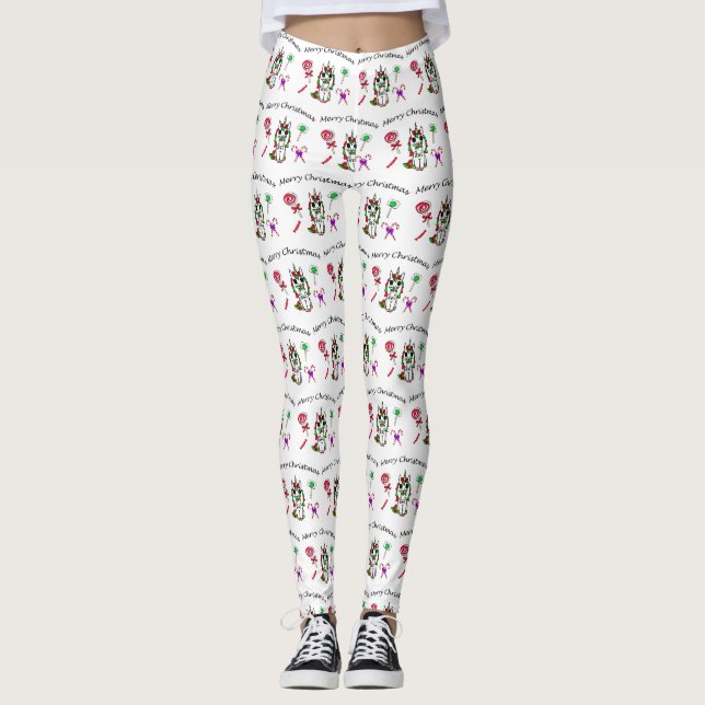 Frohe Weihnachts-Einhorn und Weihnachtslieder Leggings (Vorderseite)