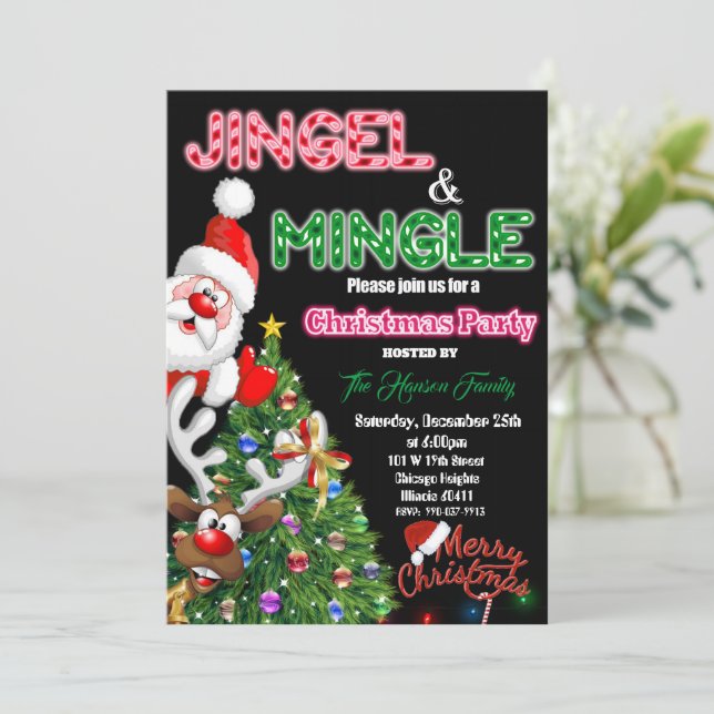 Frohe Weihnachts-Einladung, Jingle & Mingle einlad Einladung (Stehend Vorderseite)