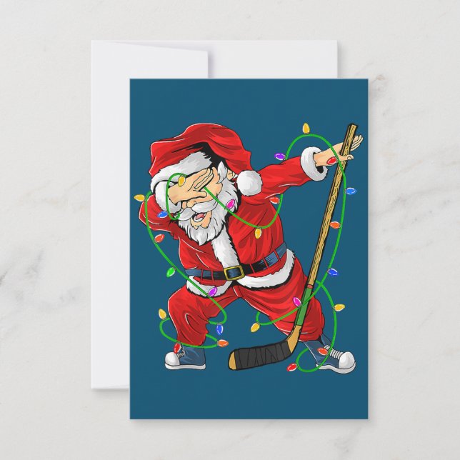 Frohe Weihnachts-Eishockey Dabbing Weihnachtsmann Dankeskarte (Vorderseite)