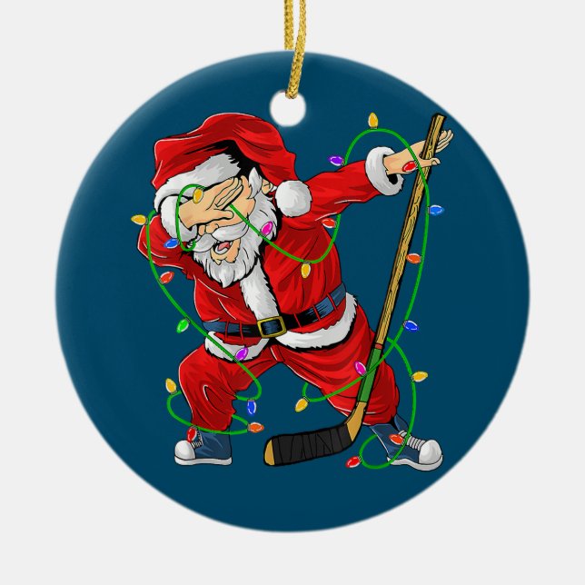 Frohe Weihnachts-Eishockey Dabbing Weihnachtsmann Keramik Ornament (Vorne)
