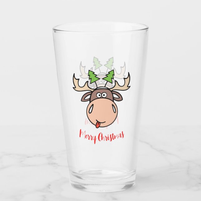 Frohe Weihnachts-Elch-Glas Glas (Vorderseite)