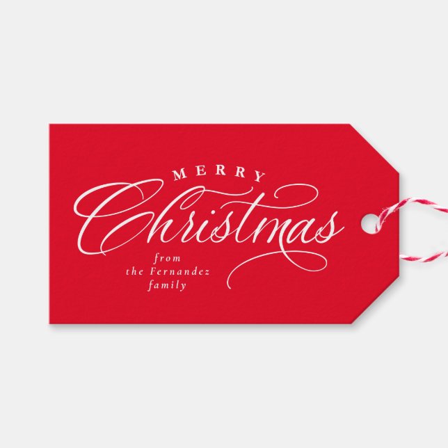 Frohe Weihnachts elegante Drehbuch Rot Urlaub Geschenkanhänger (Vorderseite (Horizontal))