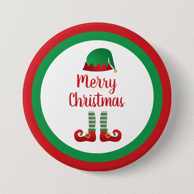 Frohe Weihnachts-Elf Outfit Red Typografy Button (Vorderseite)