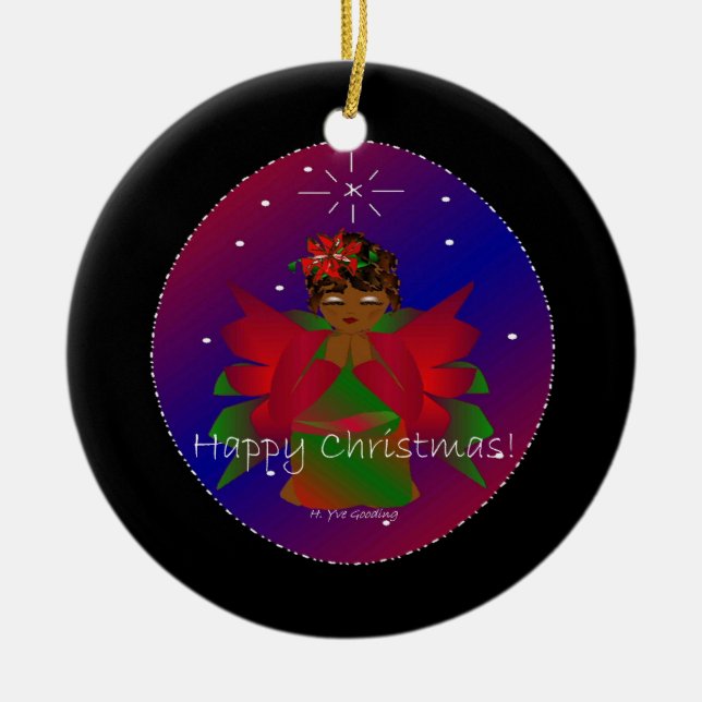 Frohe Weihnachts-Engel-Baby rund um die Welt Keramikornament (Vorne)