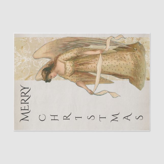 Frohe Weihnachts-Engel in Cream und Gold Urlaub Seidenpapier (Vorderseite)