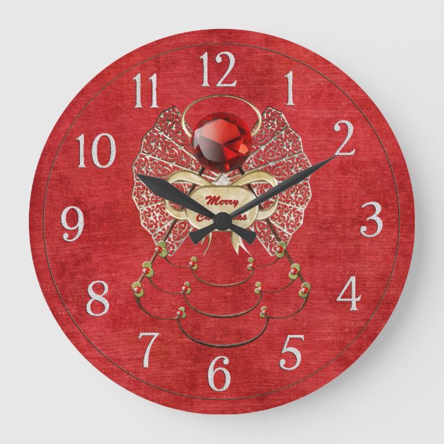 Frohe Weihnachts-Engel - Rot Große Wanduhr (Vorderseite)