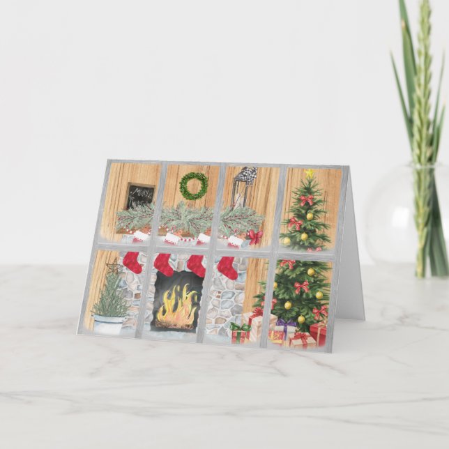 Frohe Weihnachts Familie Feuerstätte Tree Geschenk Karte (Vorderseite)