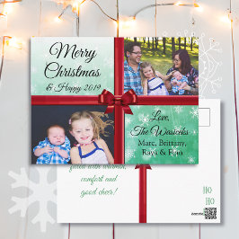 Frohe Weihnachts Familie Foto Burgundy Bow Feiertagspostkarte