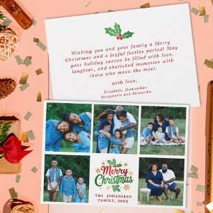 Frohe Weihnachts-Familie Foto Collage Holly Berry Feiertagskarte