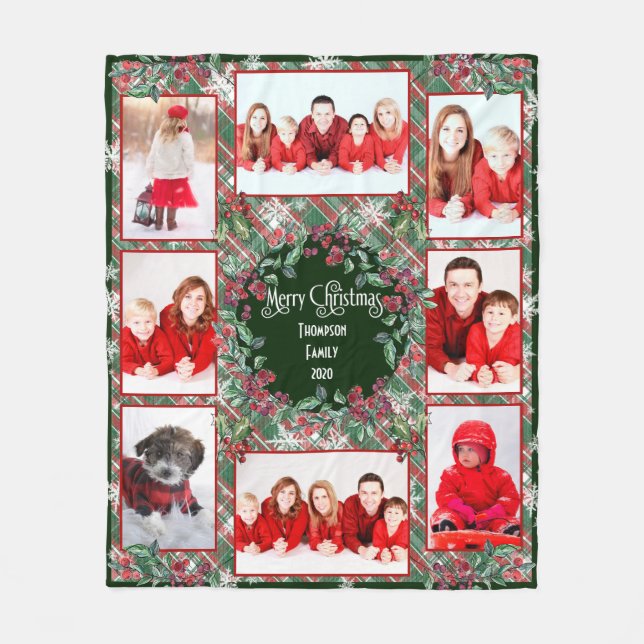 Frohe Weihnachts-Familie Foto Collage Template Fleecedecke (Vorderseite)