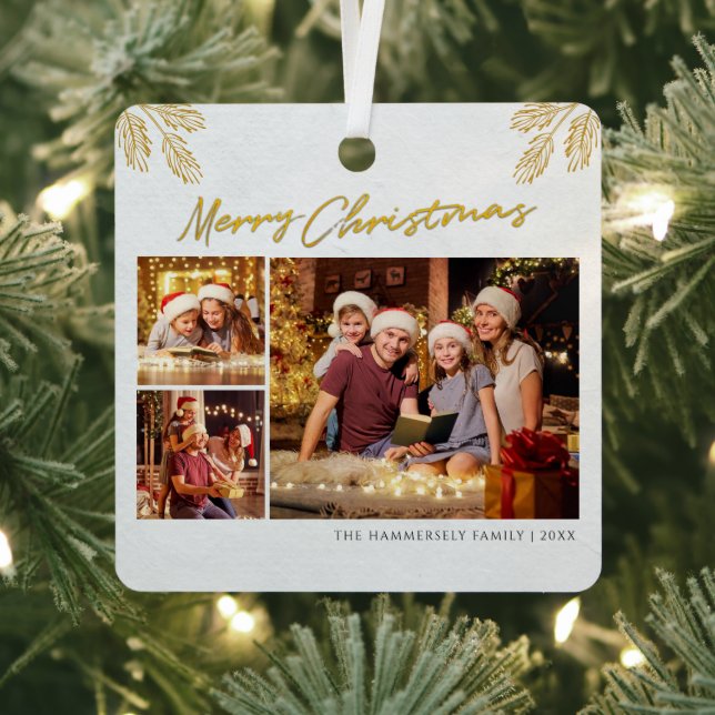 Frohe Weihnachts Familie Foto Collage Urlaub Ornament Aus Metall (InSitu)