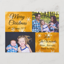 Frohe Weihnachts Familie Foto Gold Snowflakes Feiertagspostkarte