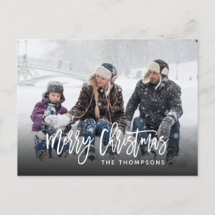 Frohe Weihnachts Familie Foto Handlettered Postcar Feiertagspostkarte