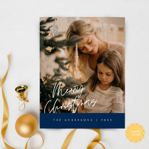 Frohe Weihnachts Familie Foto, Navy Blue Postkarte