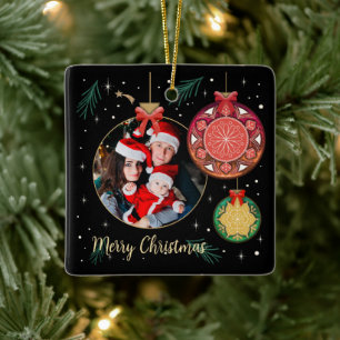 Frohe Weihnachts Familie Foto personalisieren Keramikornament