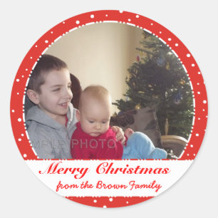 Frohe Weihnachts Familie Foto Red Circle Stickers