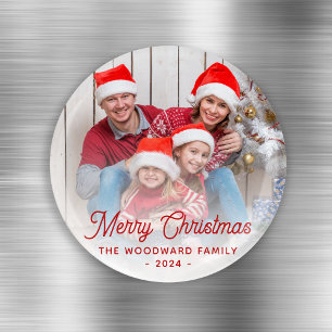 Frohe Weihnachts Familie Foto Rote Schrift Magnet
