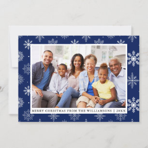 Frohe Weihnachts Familie Foto Snowflakes Blue Card Einladung