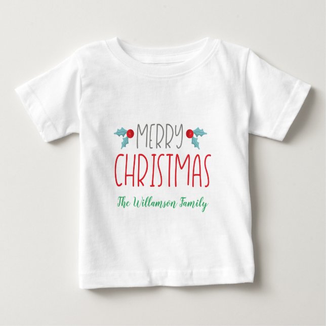 Frohe Weihnachts-Familienthema Baby T-shirt (Vorderseite)