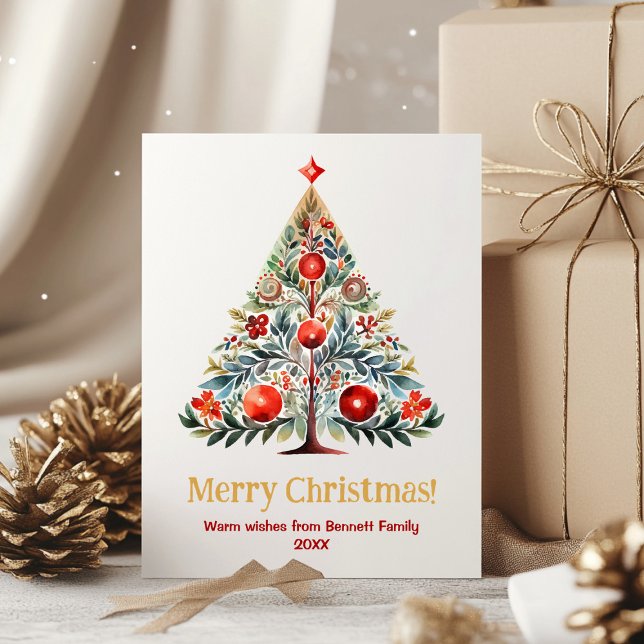 Frohe Weihnachts Familienurlaubskarte Einladung (Understated elegance for the holidays 🌟 Watercolor tree vibes, Scandinavian chic 🎁)