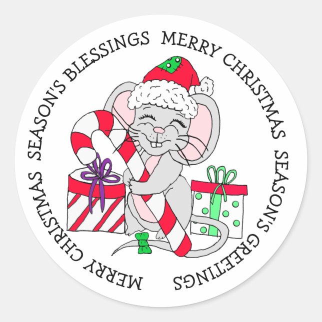 Frohe Weihnachts-Feier Maus mit Geschenken Runder Aufkleber (Vorderseite)