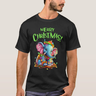 Frohe Weihnachts festliche Lichter Niedlich Elefan T-Shirt