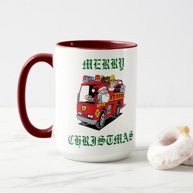 Frohe Weihnachts-Feuerwehr Tasse (Mit Donut)