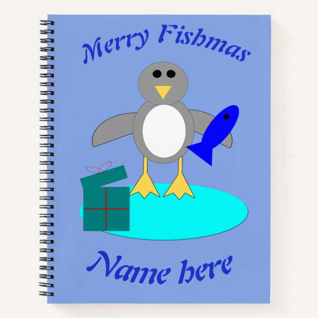 Frohe Weihnachts Fishing Pinguin Custom Notebook Notizbuch (Vorderseite)